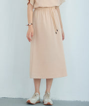 ウエストゴムミモレ丈スウェットスカートsdp0219 ベージュ