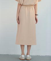 ウエストゴムミモレ丈スウェットスカートsdp0219 ベージュ