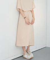 ウエストゴムミモレ丈スウェットスカートsdp0219 ベージュ