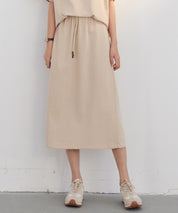 ウエストゴムミモレ丈スウェットスカートsdp0219 ベージュ
