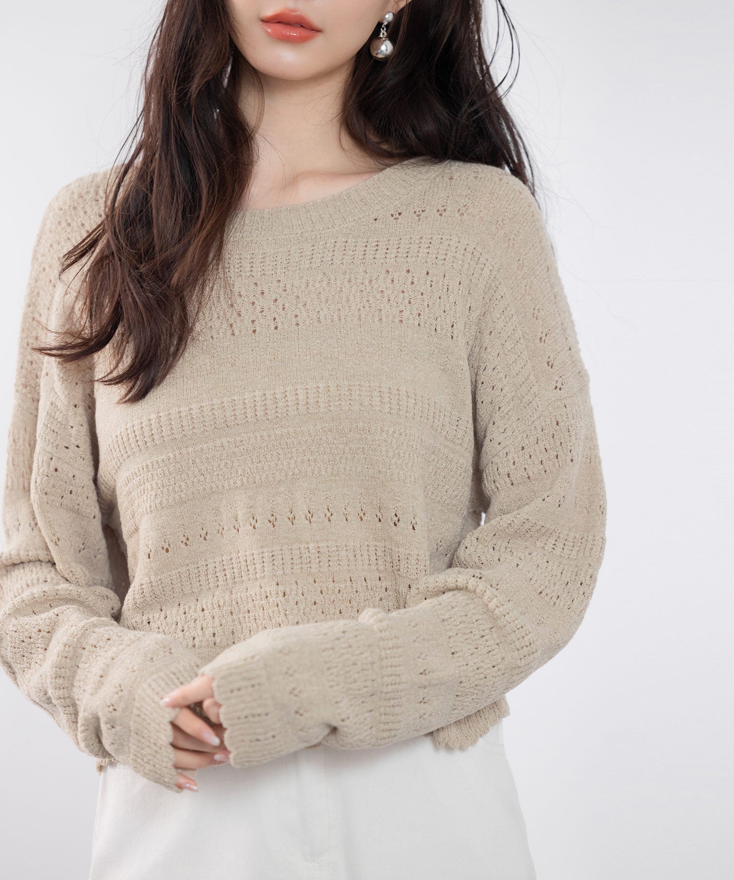 透かし編みドロップショルダーニットプルオーバーsdp8002-103-383