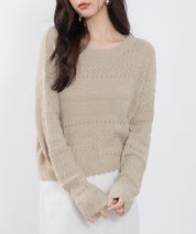 透かし編みドロップショルダーニットプルオーバーsdp8002 ダークベージュ