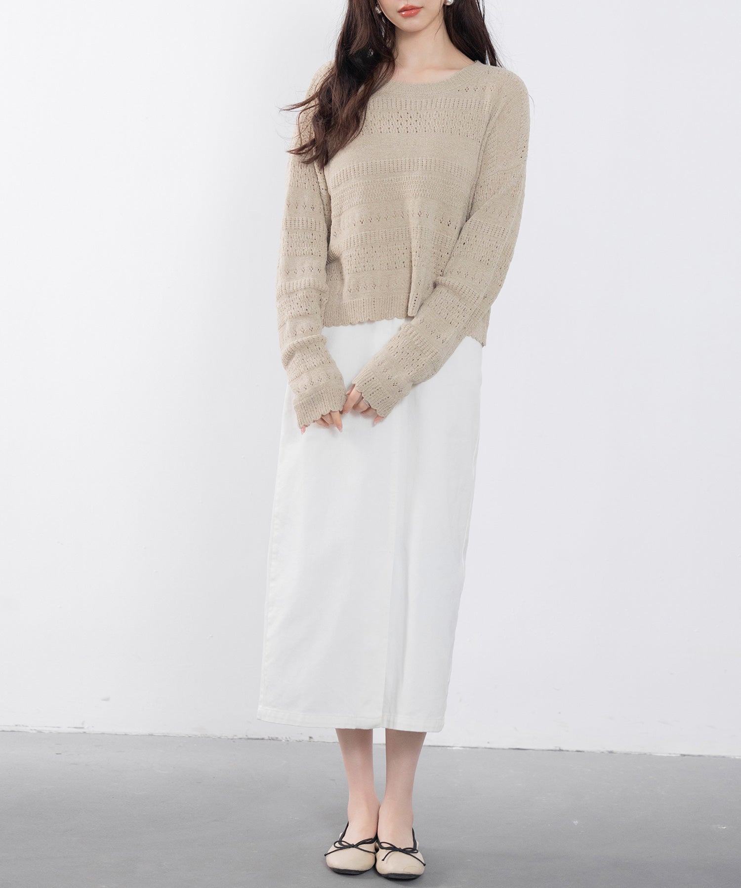 透かし編みドロップショルダーニットプルオーバーsdp8002 ダークベージュ