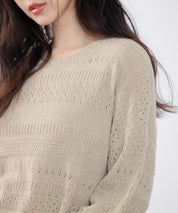 透かし編みドロップショルダーニットプルオーバーsdp8002 ダークベージュ