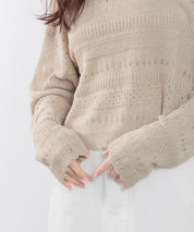 透かし編みドロップショルダーニットプルオーバーsdp8002 ダークベージュ