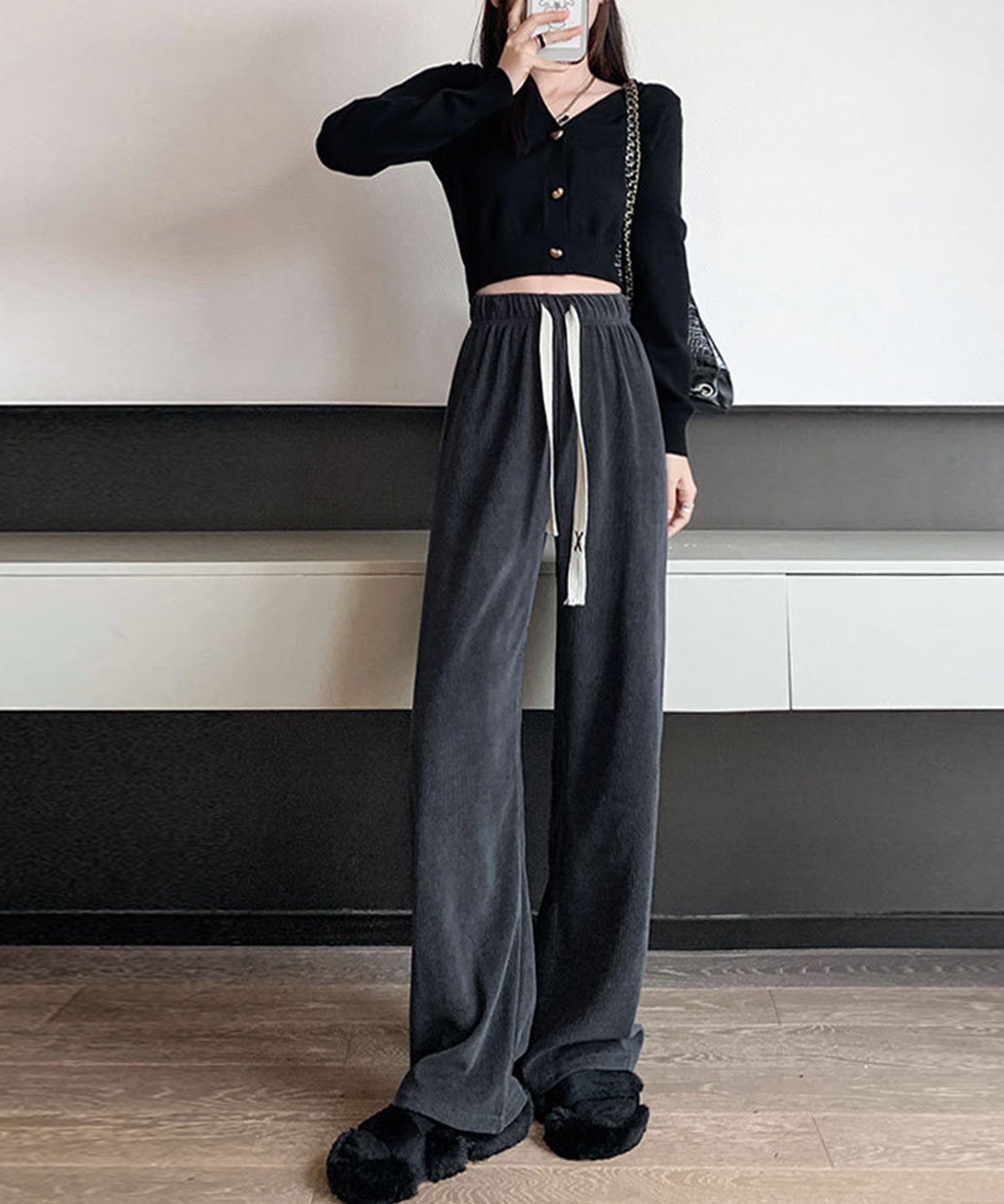 裏起毛コーデユロイワイドパンツsdpalhj01 チャコール