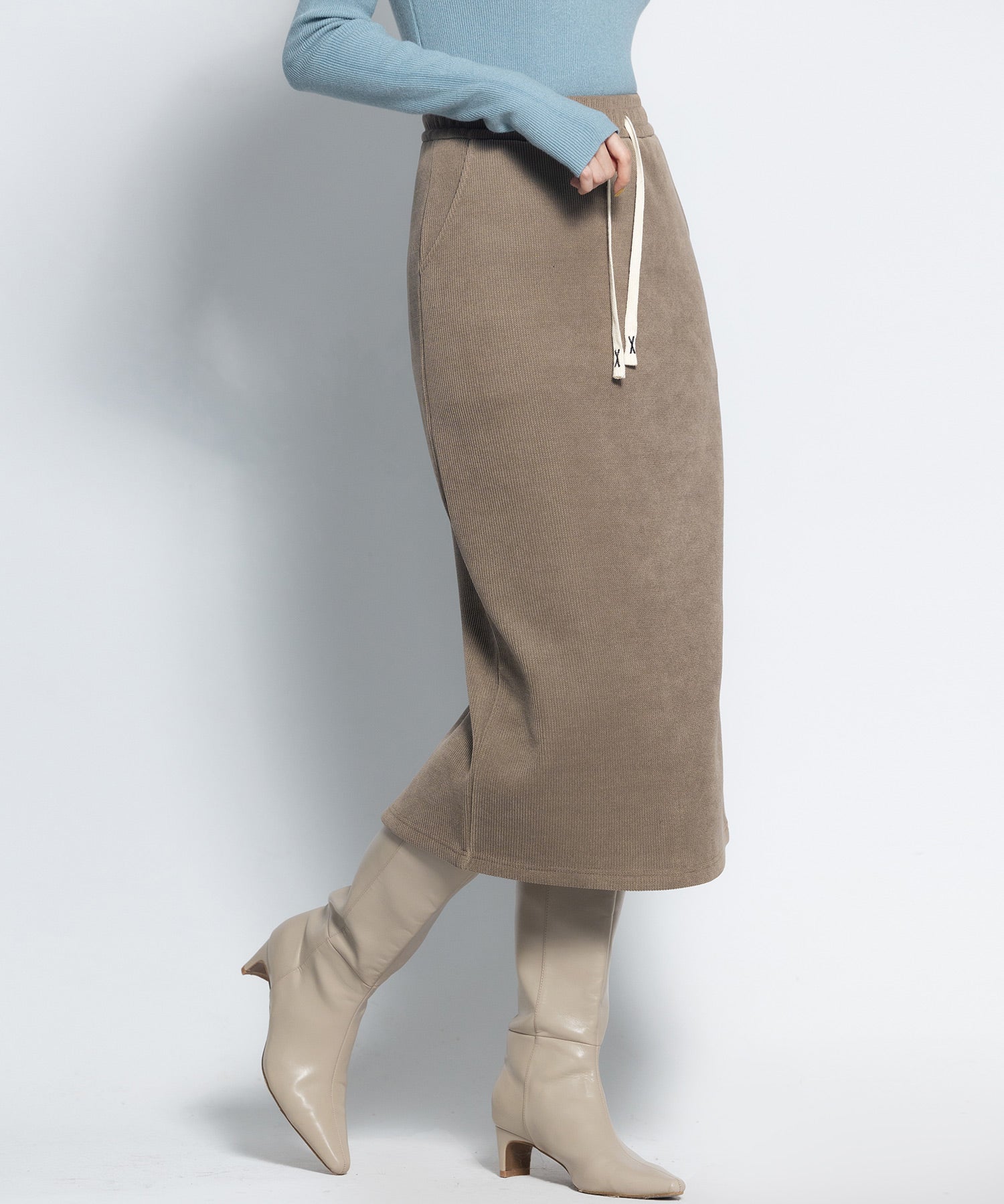 ウエストゴム裏起毛ミモレ丈スカートsdpalhj02a ベージュ