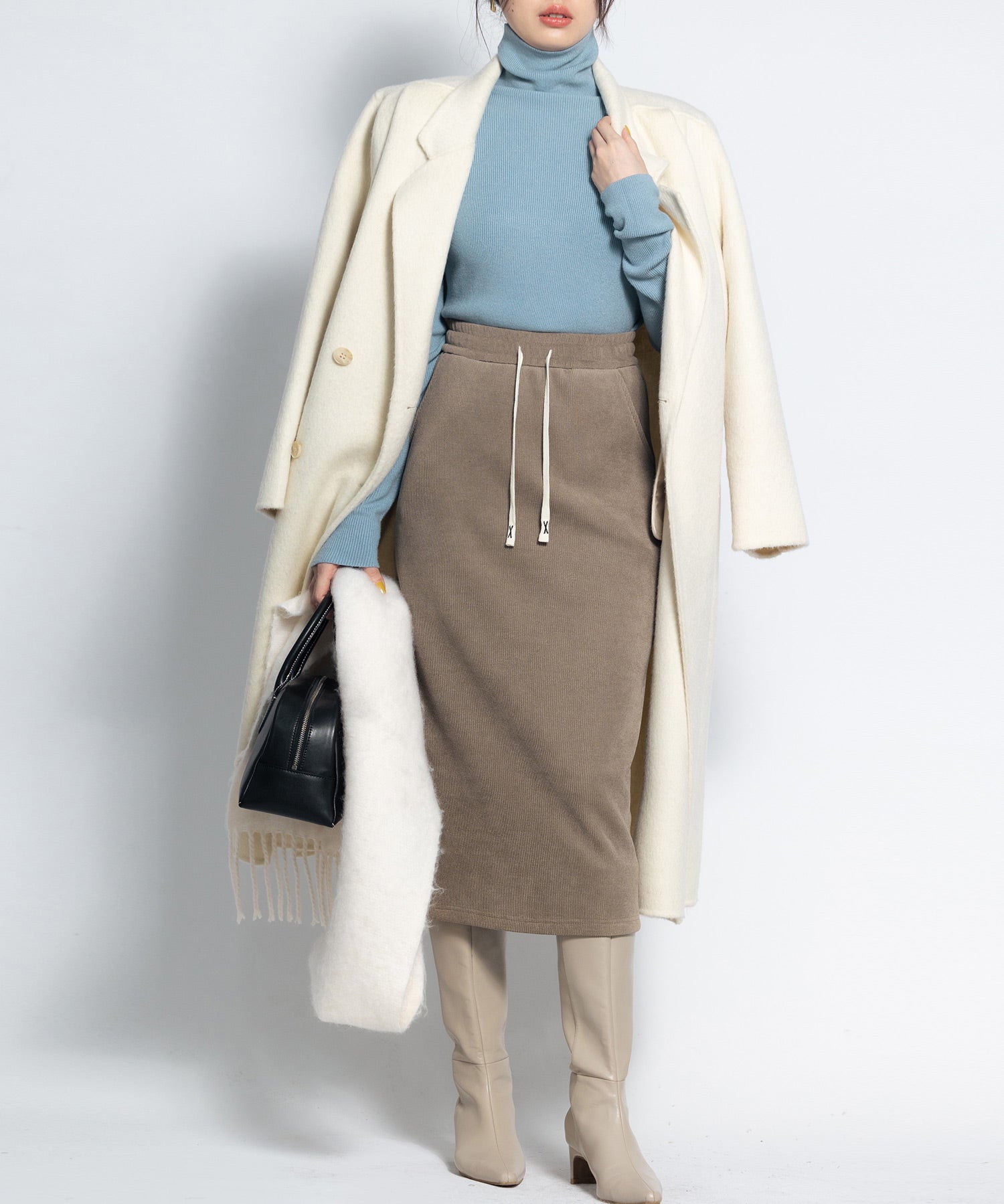 ウエストゴム裏起毛ミモレ丈スカートsdpalhj02a ベージュ