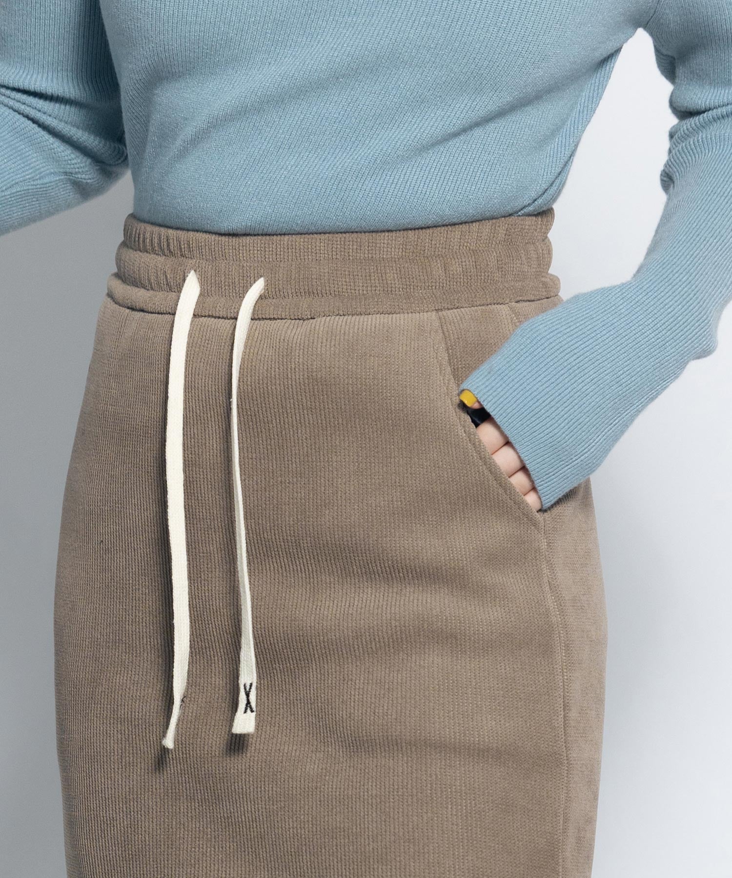 ウエストゴム裏起毛ミモレ丈スカートsdpalhj02a ベージュ