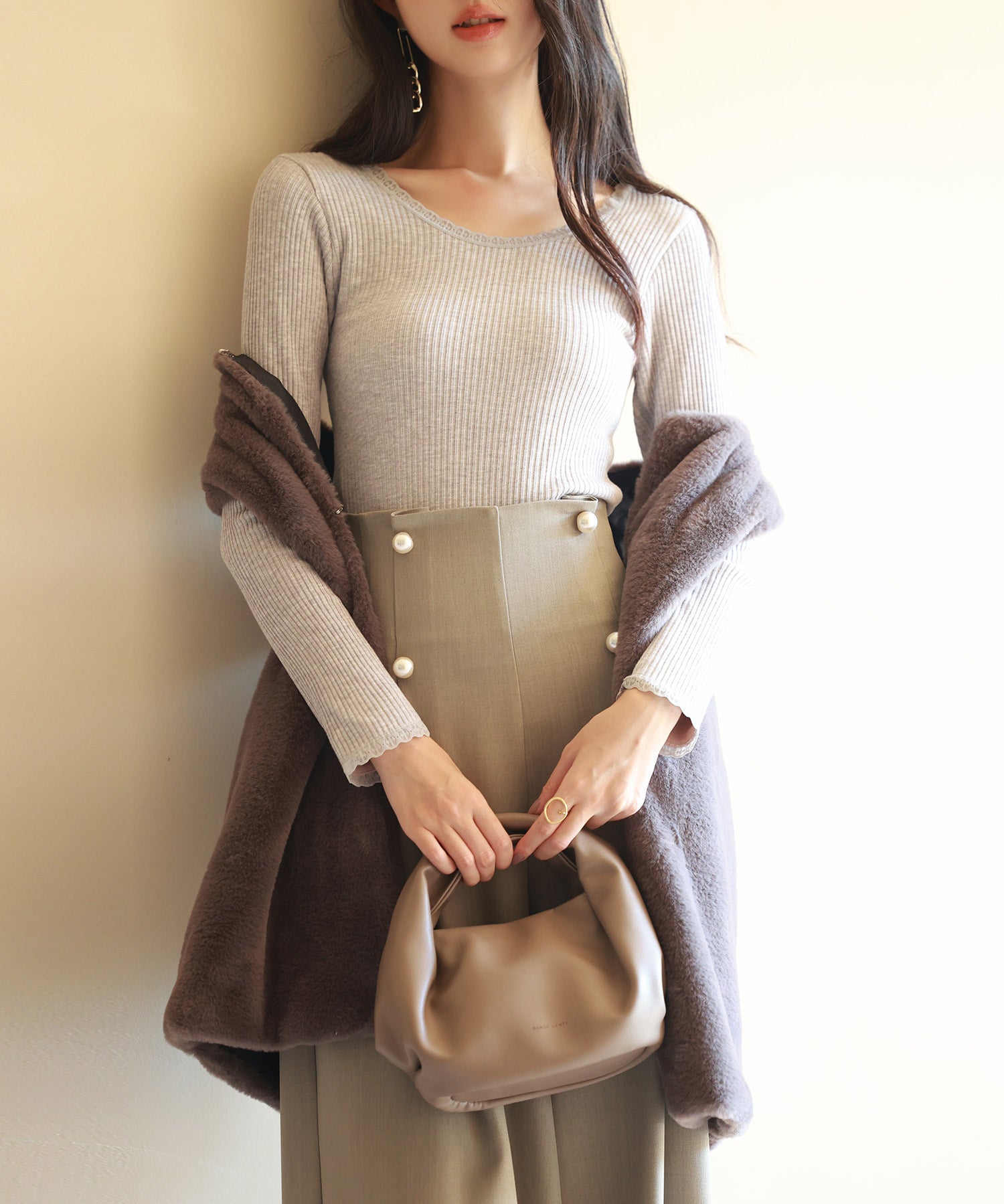 リブ編み暖か裏起毛ストレッチトップスsdpaljr001