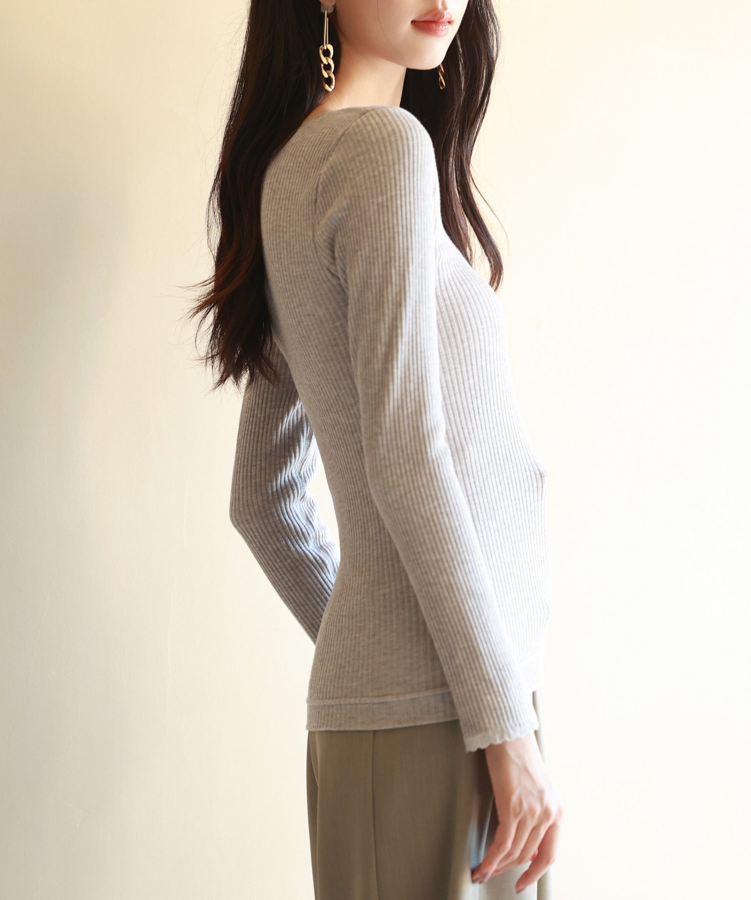 リブ編み暖か裏起毛ストレッチトップスsdpaljr001