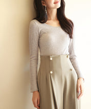 リブ編み暖か裏起毛ストレッチトップスsdpaljr001