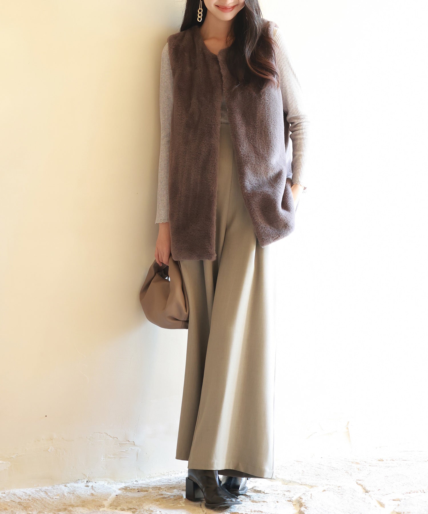 リブ編み暖か裏起毛ストレッチトップスsdpaljr001