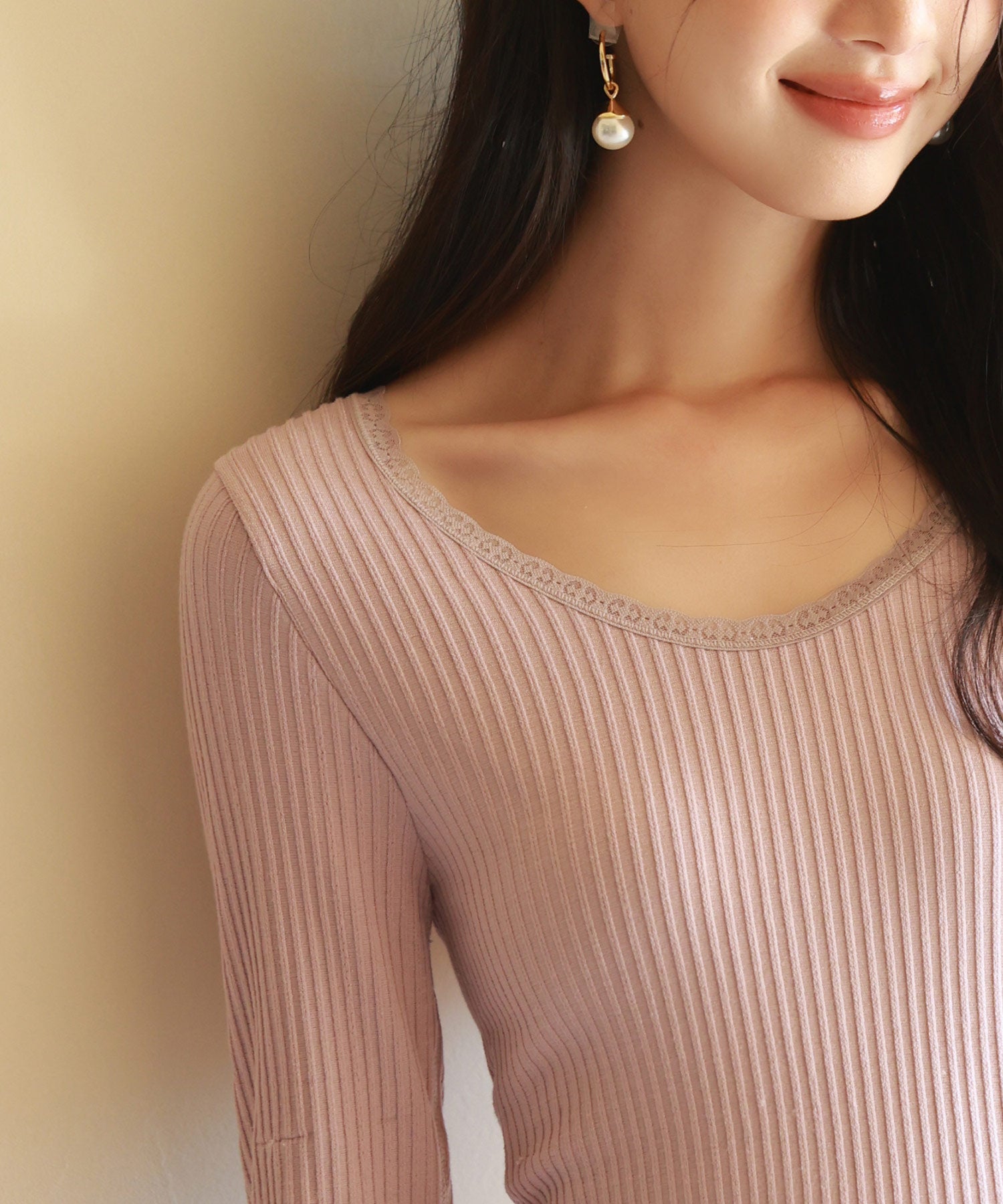 リブ編み暖か裏起毛ストレッチトップスsdpaljr001