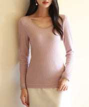 リブ編み暖か裏起毛ストレッチトップスsdpaljr001