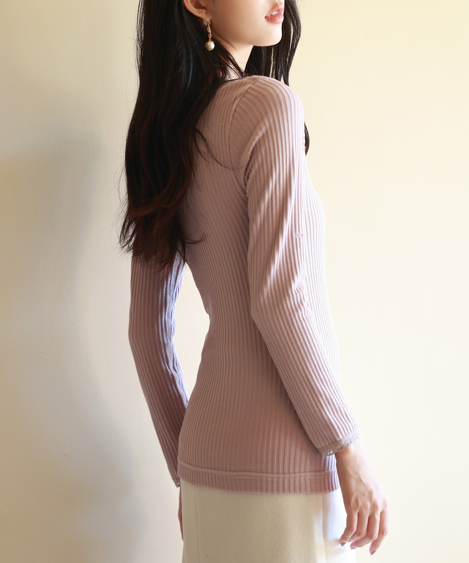 リブ編み暖か裏起毛ストレッチトップスsdpaljr001