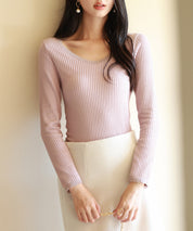 リブ編み暖か裏起毛ストレッチトップスsdpaljr001