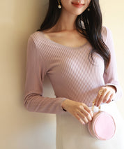 リブ編み暖か裏起毛ストレッチトップスsdpaljr001