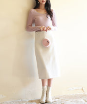 リブ編み暖か裏起毛ストレッチトップスsdpaljr001