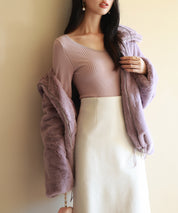 リブ編み暖か裏起毛ストレッチトップスsdpaljr001