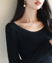 リブ編み暖か裏起毛ストレッチトップスsdpaljr001