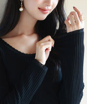 リブ編み暖か裏起毛ストレッチトップスsdpaljr001