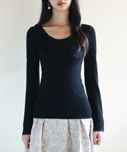 リブ編み暖か裏起毛ストレッチトップスsdpaljr001