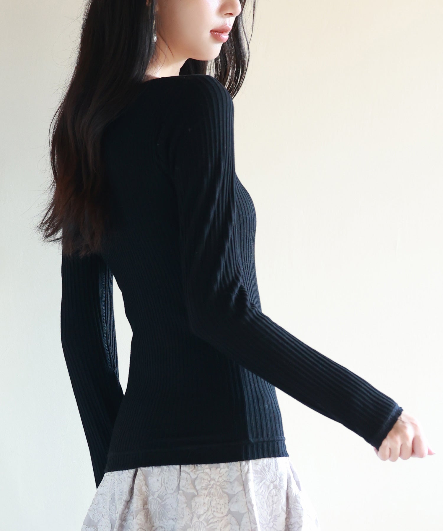 リブ編み暖か裏起毛ストレッチトップスsdpaljr001