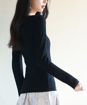 リブ編み暖か裏起毛ストレッチトップスsdpaljr001