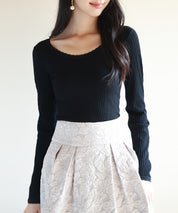 リブ編み暖か裏起毛ストレッチトップスsdpaljr001