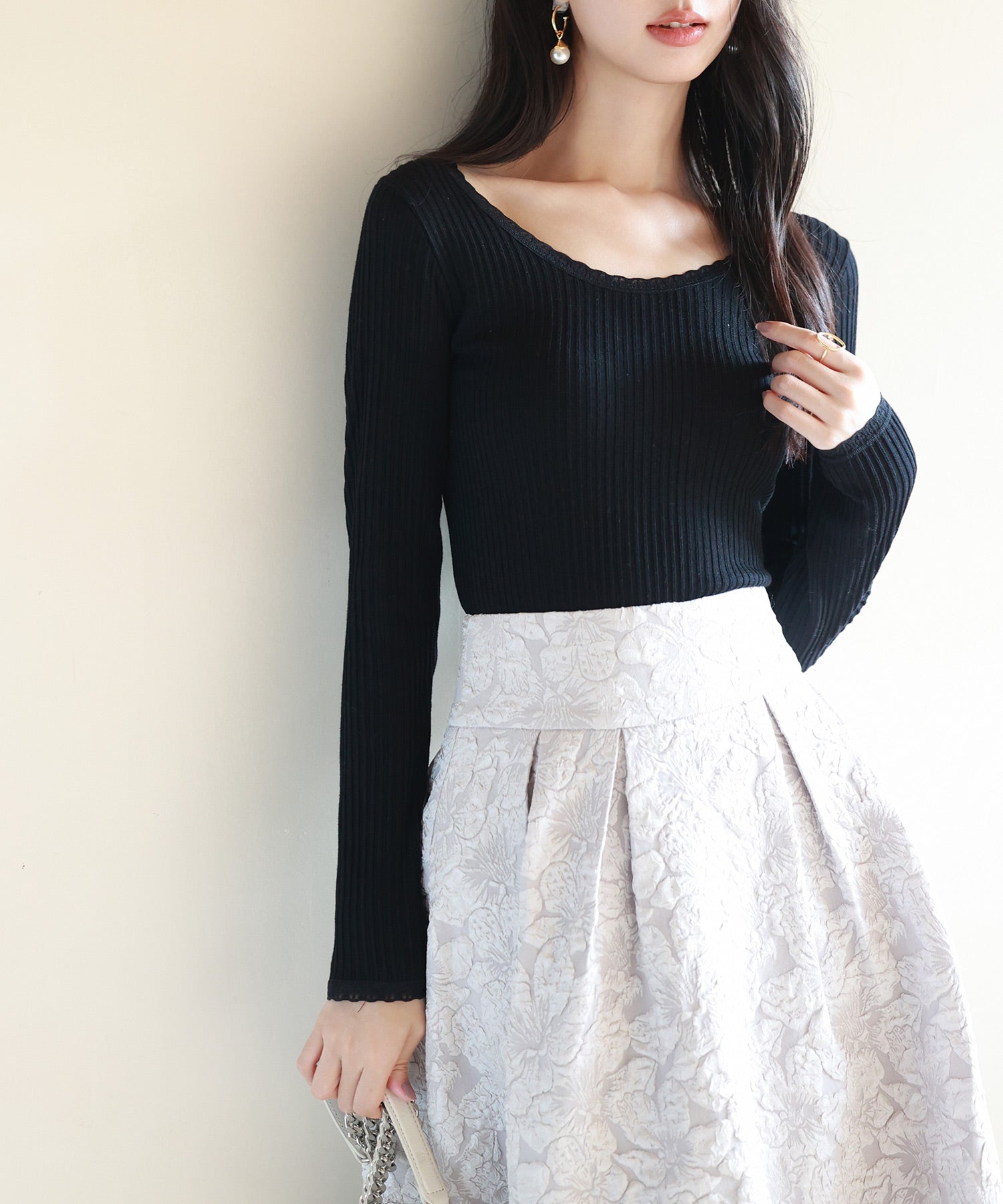 リブ編み暖か裏起毛ストレッチトップスsdpaljr001