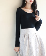 リブ編み暖か裏起毛ストレッチトップスsdpaljr001