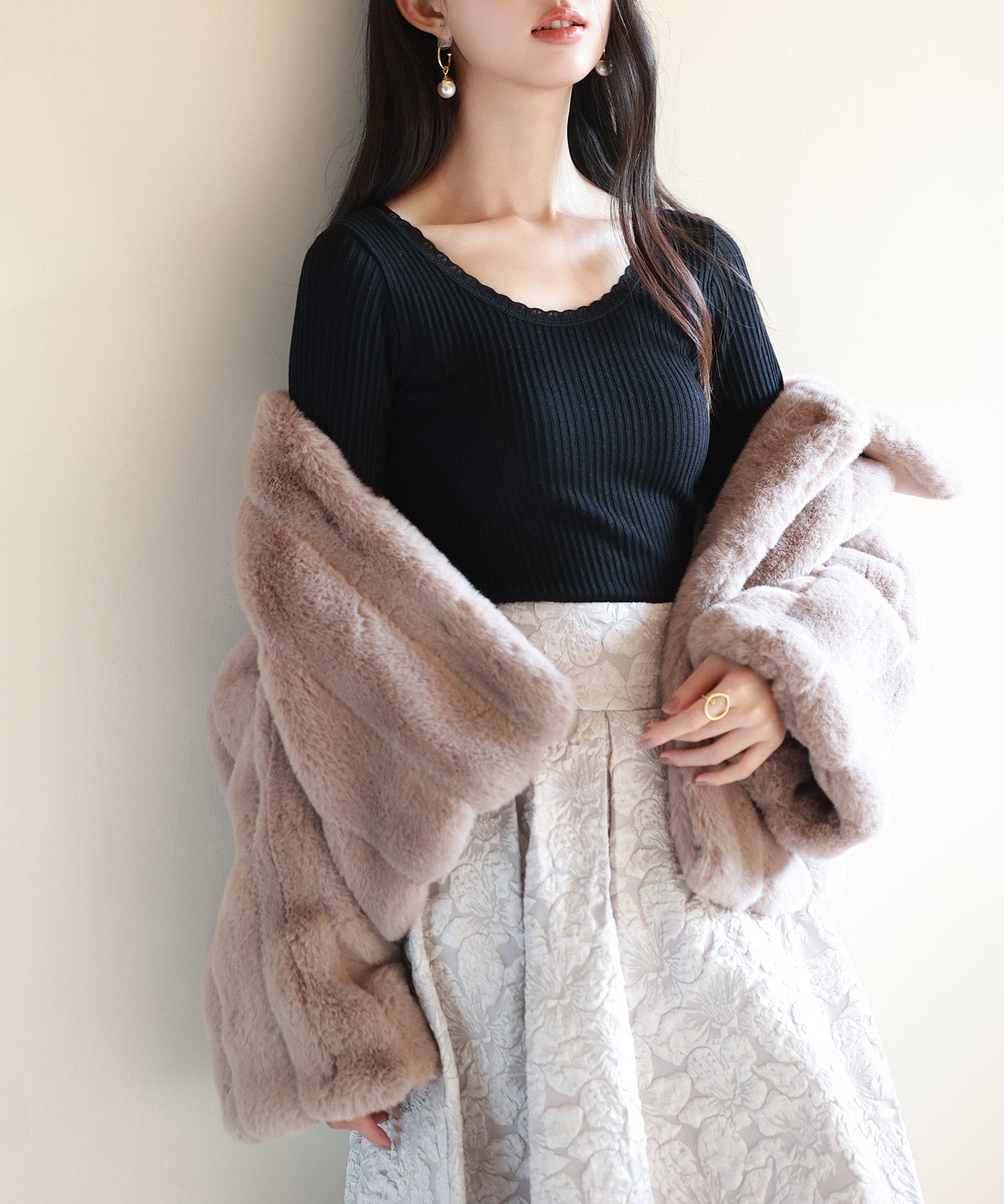 リブ編み暖か裏起毛ストレッチトップスsdpaljr001