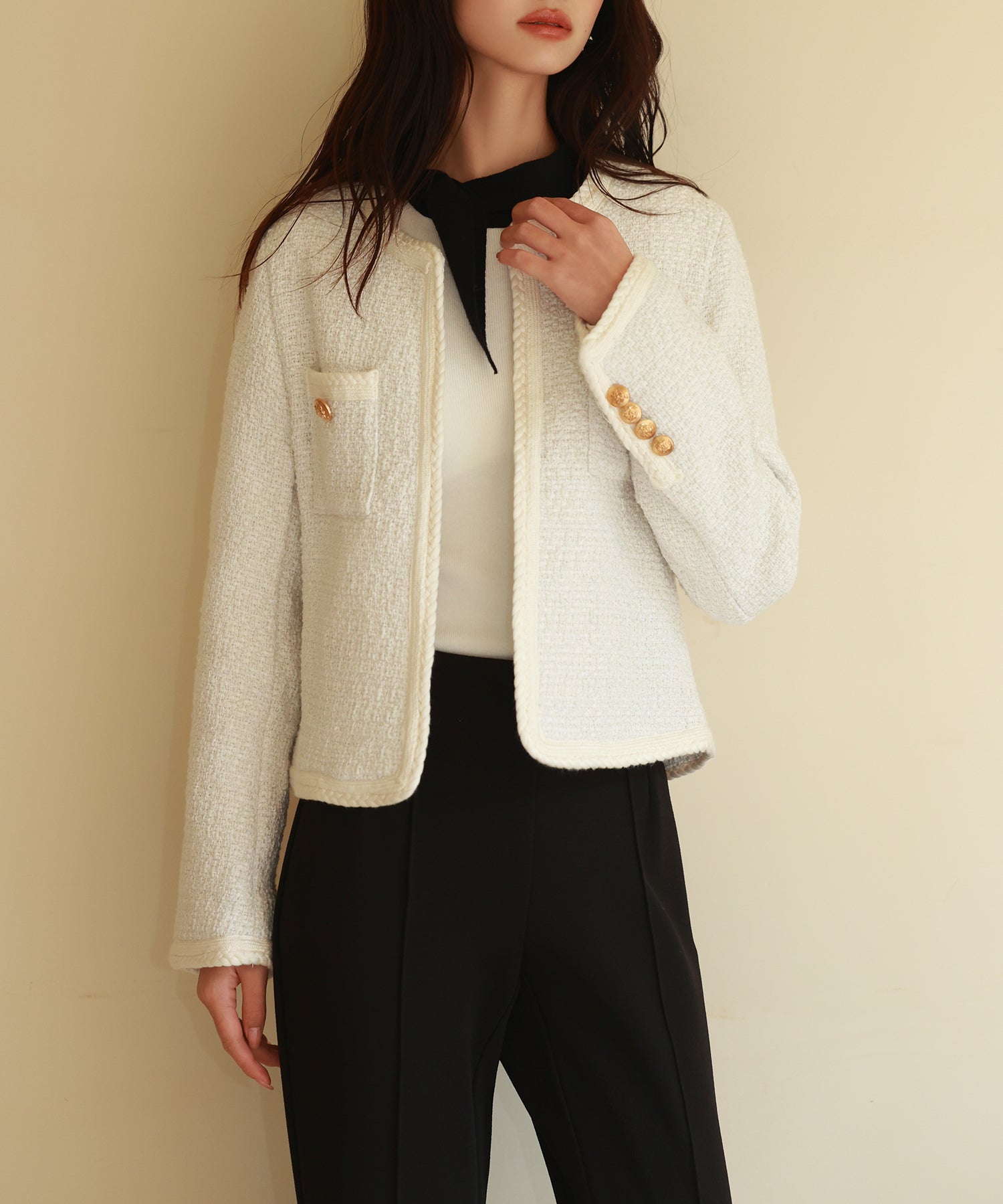 凹凸ツイードノーカラージャケットsdpps23003-102-1