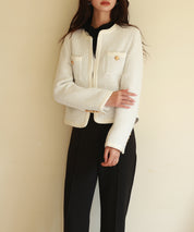 凹凸ツイードノーカラージャケットsdpps23003 ホワイト