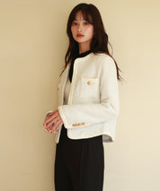 凹凸ツイードノーカラージャケットsdpps23003 ホワイト