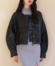 ノーカラーフェイクレザーブルゾンsdpps23004-102-8
