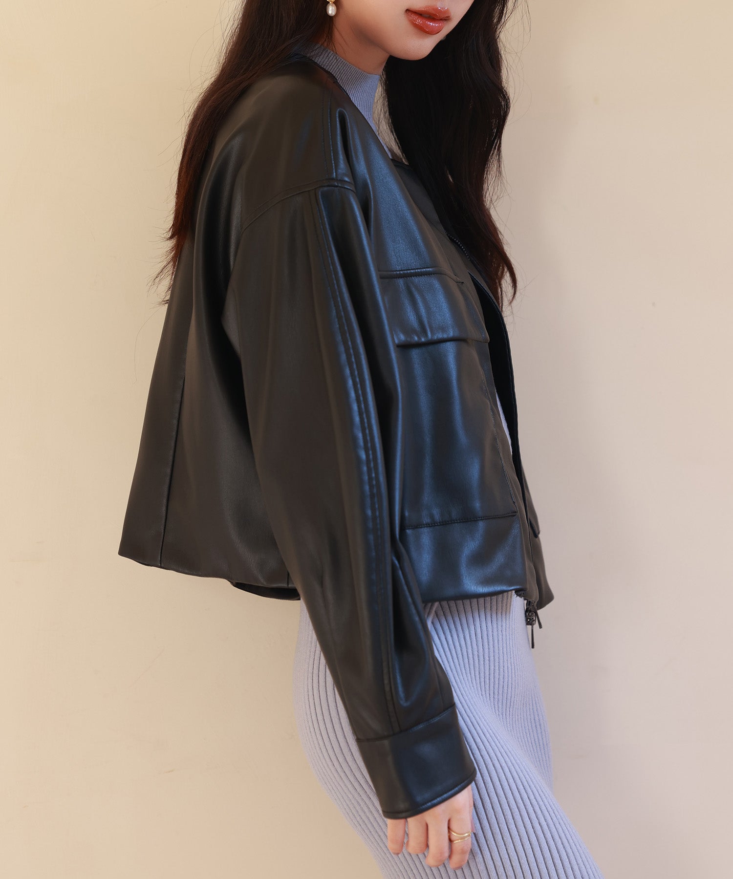 ノーカラーフェイクレザーブルゾンsdpps23004