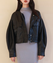 ノーカラーフェイクレザーブルゾンsdpps23004