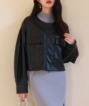 ノーカラーフェイクレザーブルゾンsdpps23004