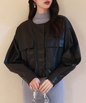 ノーカラーフェイクレザーブルゾンsdpps23004