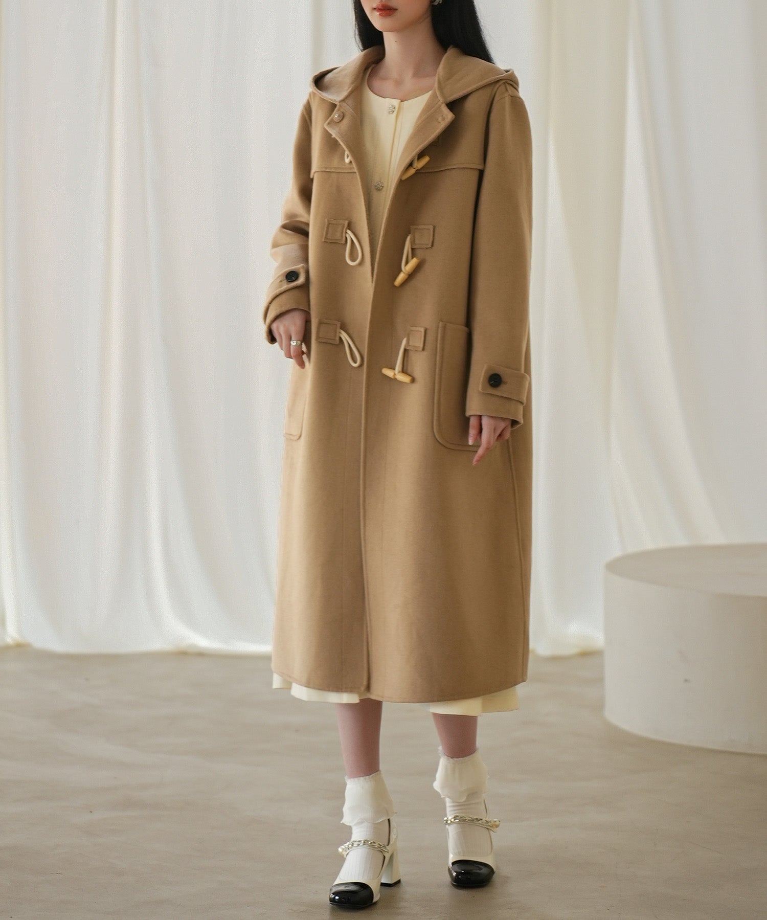 トグルボタンフード付きロングコートsdpps23006