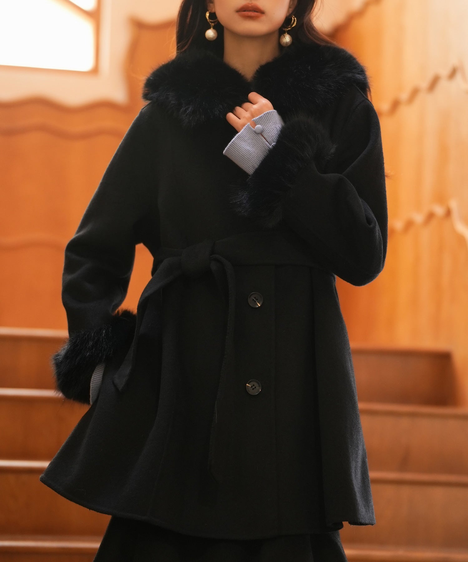 ベルト付きダブルフェイスガウンコートsdpps23007-102-8