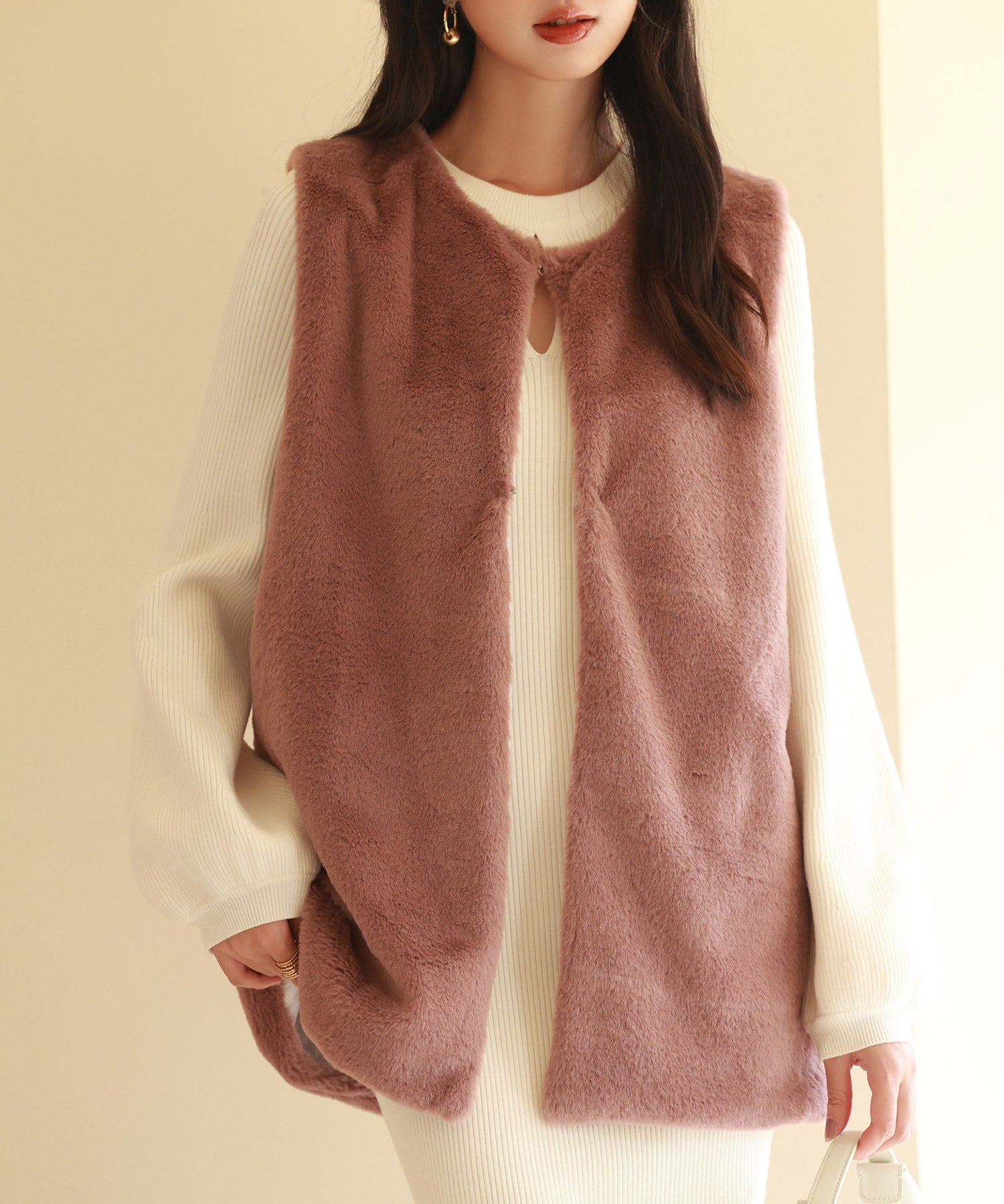 モコモコミドル丈フェイクファージレsdpps23016 チェリーピンク