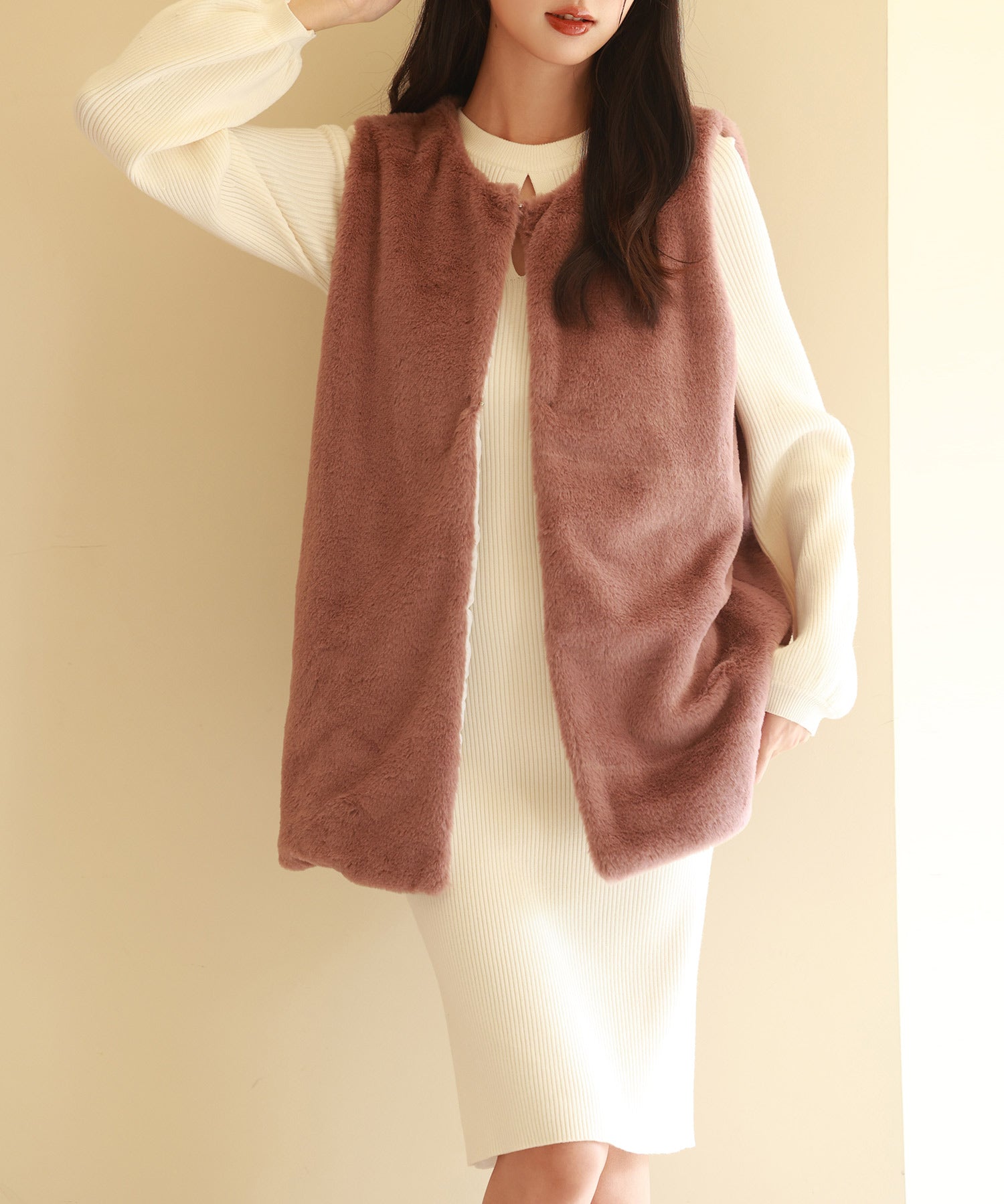 モコモコミドル丈フェイクファージレsdpps23016 チェリーピンク