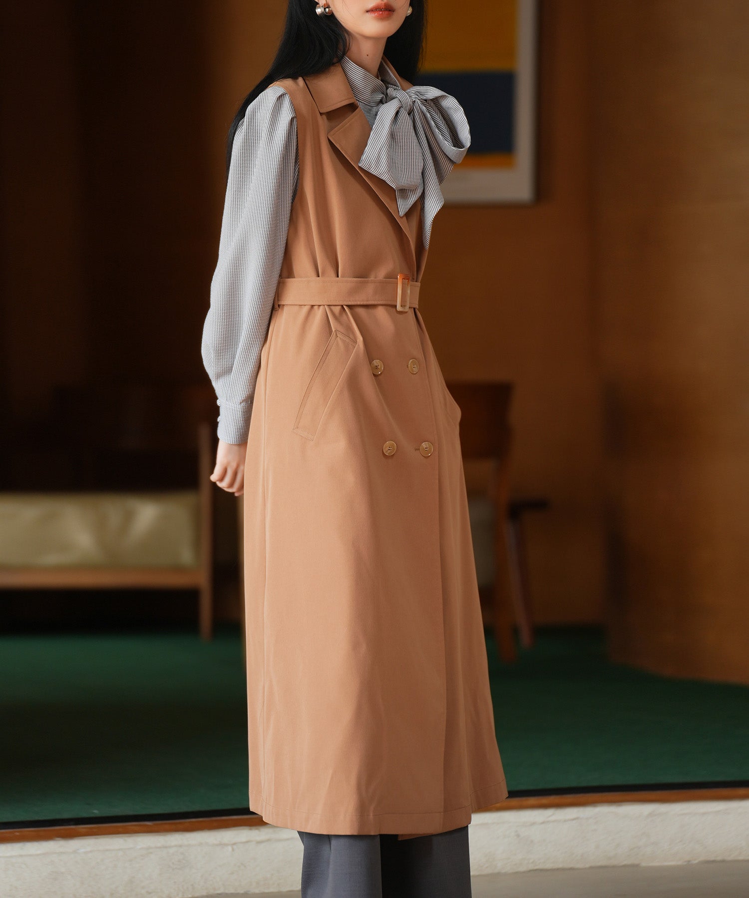 2点セットベルト付きトレンチコートsdpps23019 ライトブラウン