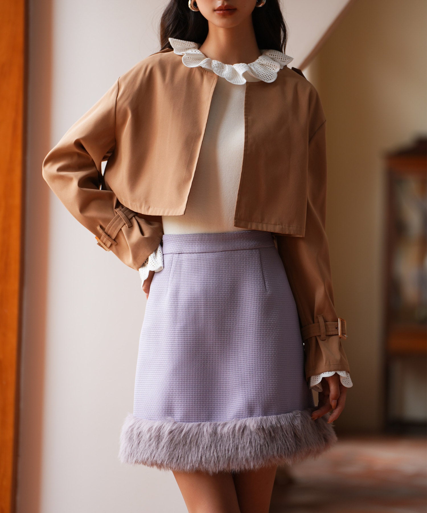 2点セットベルト付きトレンチコートsdpps23019 ライトブラウン