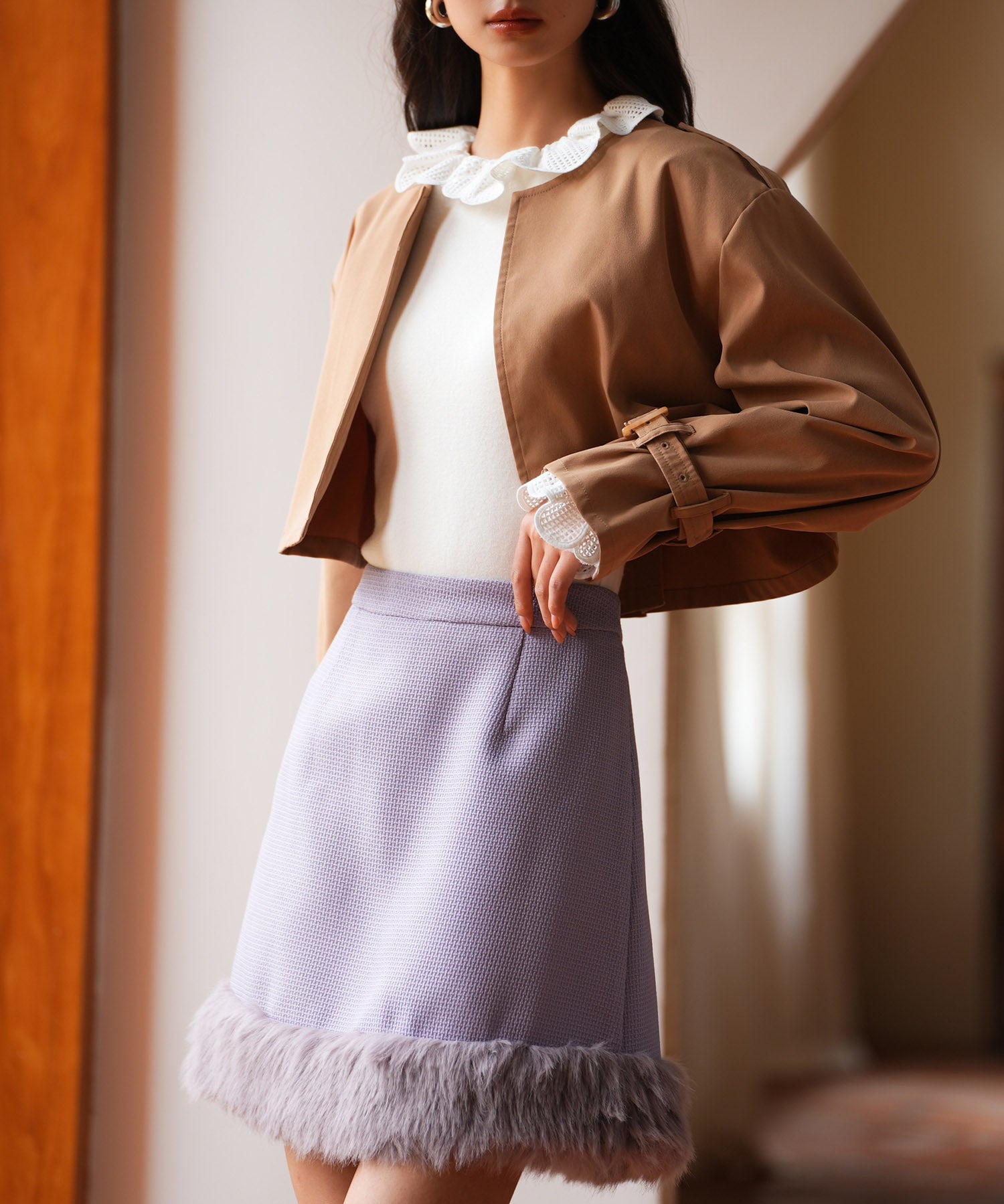 2点セットベルト付きトレンチコートsdpps23019 ライトブラウン