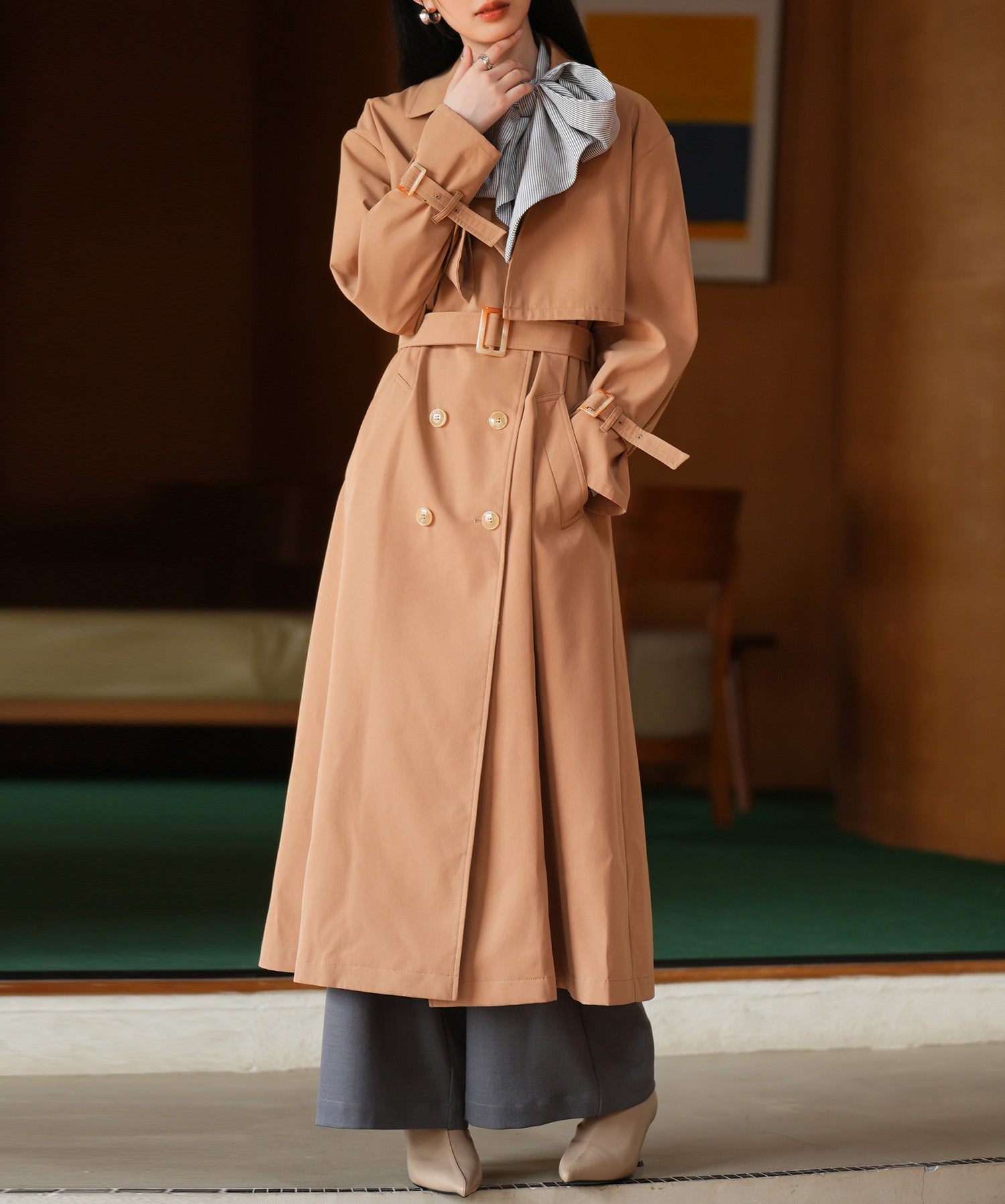 2点セットベルト付きトレンチコートsdpps23019 ライトブラウン