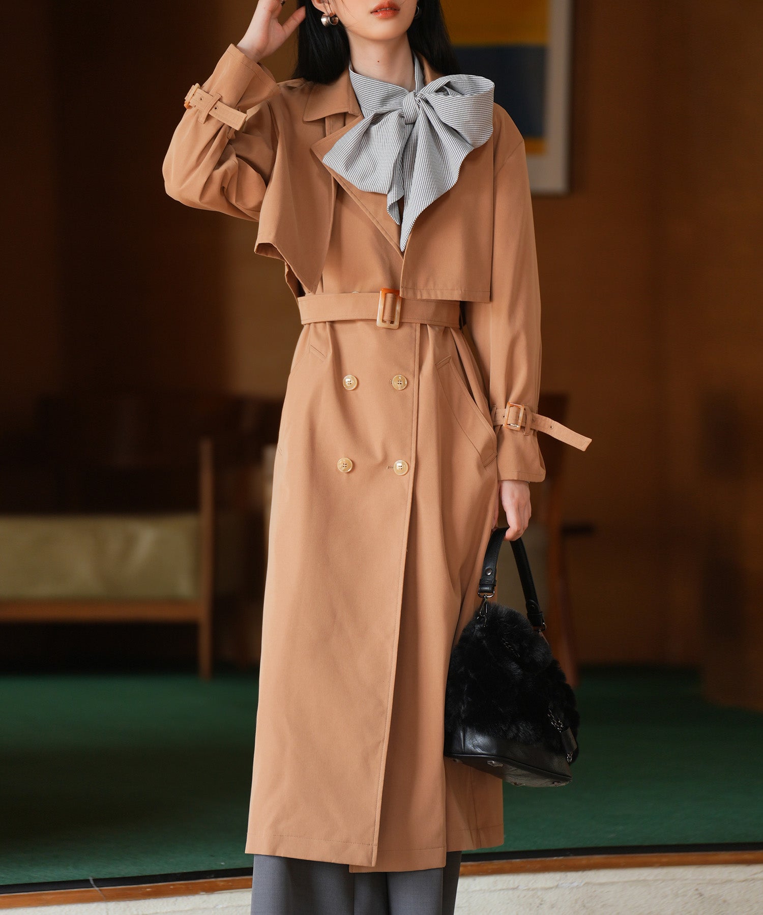 2点セットベルト付きトレンチコートsdpps23019 ライトブラウン